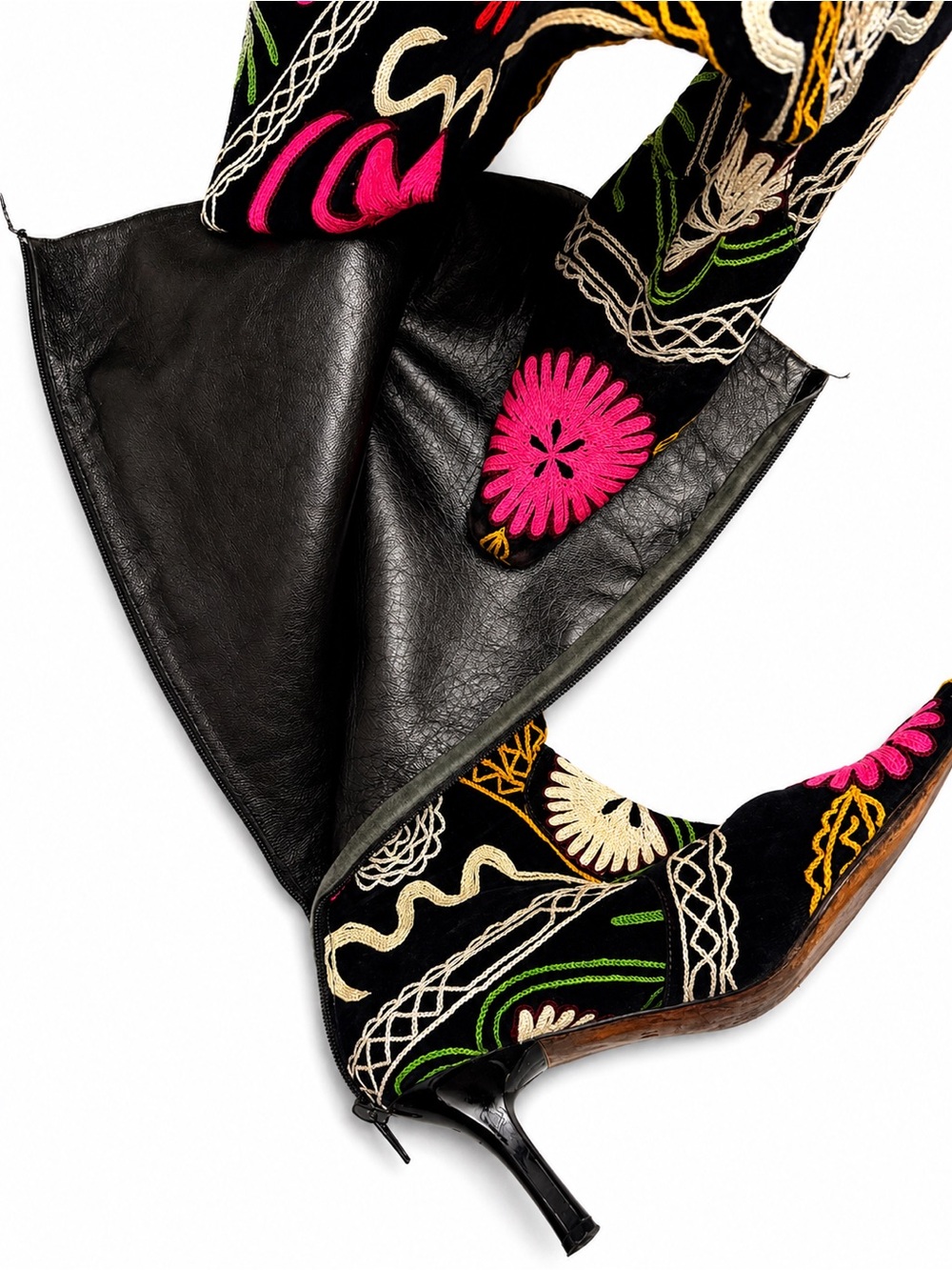 EDOCHE Turkish Suzani Embroidered Velvet Tall Boots EU 36 Floral - Picture 3 of 9